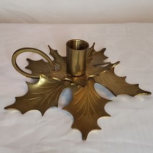 Vintage Gold Brass Leaf Candle Holder